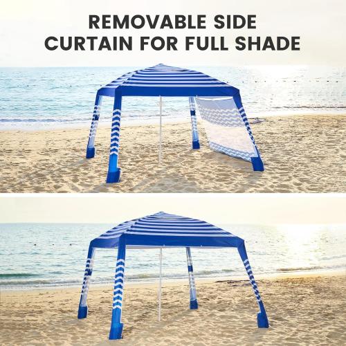 Zeraty Beach Cabana 8'×8', Portable Beach Canopy with Side Wall, UPF 50  Silver-Coated Beach Tent Sun Shelter, Wind Resistant Adjustable Altitude Beach Umbrella Tent for Family, Navy Blue