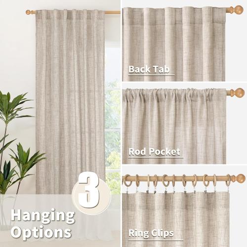 YoungsTex Linen Semi Sheer Curtains 72 Inch Length, Light Filtering Drapes
