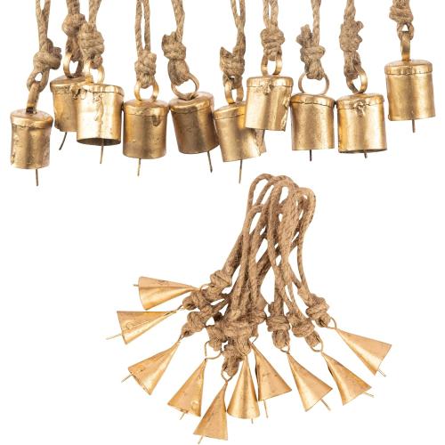 20 Pc Vintage Rustic Metal Cow Bells for Christmas Decor - Antique Handmade 4 cm Gold Bells, Witch Bells - Unique Old Look Xmas Decoration