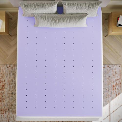 Flash Furniture  Comfortable Sleep Memory-Foam Topper, Lavender Infused Mattress Topper, Ventilated Design, CertiPUR-US Certified Foam,Queen, Purple