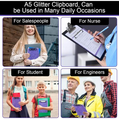 1 PCS A5 Size Clipboards,Size 6 x 9in ClipBoard,Glitter Clipboard with Low Profile Clip,Sparkle Plastic Clipboard,Cute Hanging Clip Board for Office Supplies Clipboards for Kids Clip Boards-Purple