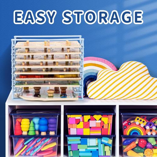 2 Sets Puzzle Storage Rack for 18 Puzzles, Puzzle Organizer for Wooden Peg Puzzle, For Longest Side from 11.2 to 12.2 Inch, Adjustable Slot: 1 Inch and 2 Inch, Material: ABS Plastic, Light Blue