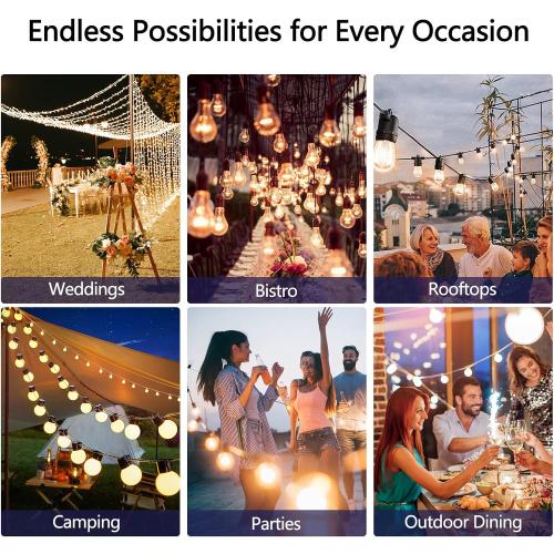 Black Stright Solar Powered String Light 100FT with Remote Control 8 Light Modes, Weatherproof Shatterproof ST38 LED Bulb 30 Sockets for Backyard Porch Cafe, Large Solar Panel