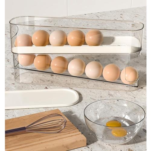 Auto Rolling Fridge Egg Organizer, Space Saving Eggs Dispenser for Refrigerator Storager, Home Egg Holder, 1 pack