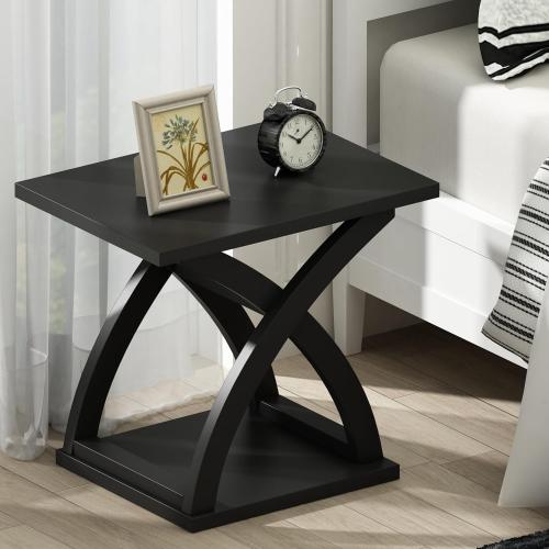 Set of 2 Color Black ChooChoo End Side Table Set of 2, Modern End Table with Storage Shelf, X-Design Side Table Living Room