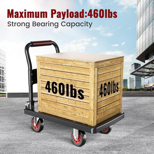 Upgraded Foldable Push Cart Dolly | 660 lbs. Capacity Moving Platform Hand Truck | Heavy Duty Space Saving Collapsible | 4‘’ TPR 360-Degree Silent Wheels | 2 Swivel Wheels and 2 Fixed Wheels