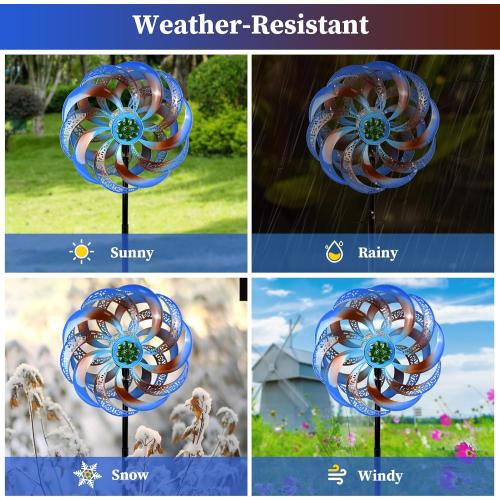 Wind Spinners Outdoor Clearance for Yard and Garden Metal Wind Spinners Outdoor 75 in Kinetic Art with Solar Powered Multi-Color Glass Ball Light for Backyard Lawn Decorations