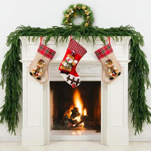 Christmas Norfolk Pine Garland, 2PCS 6Ft Real Touch Artificial Pine Greenery Christmas Garlands for Table Fireplace Wall Home Indoor Outdoor Decoration