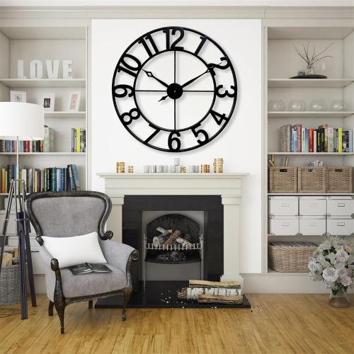 CLXEAST 30 Inch Wall Clocks for Living Room Decor, Oversized Large Black Metal Wall Clock Decorative, Regular Arabic Numeral,Reloj De Pared para Sala