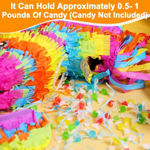 16 Cinco de Mayo Pinata, Large Rainbow Color Donkey Pinata 16 x 13 x 5.5 ln with Stick and Blindfold for Fiestas Mexican Party Decoration, Photo Prop, Taco Tuesday Event