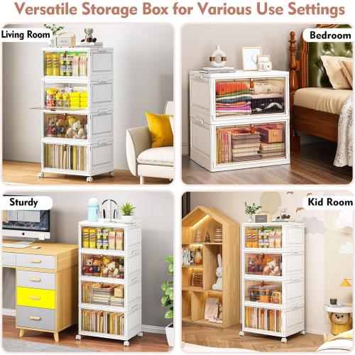 CTSNSLH 4 Tier Plastic Storage Bins and Boxes Organizer - 27Qt Stackable with Lids for Bedroom, Living Room, Office - Foldable Containers