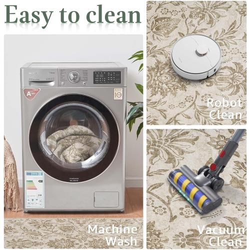 jinchan Torino Floral 5x7 Area Rugs, Vintage-Inspired Neutral Design Accent Rug, Machine Washable Ultra-Thin Low-Pile Non-Slip Traditional Carpet for Living Room Bedroom Dining Room Home Office, Taupe