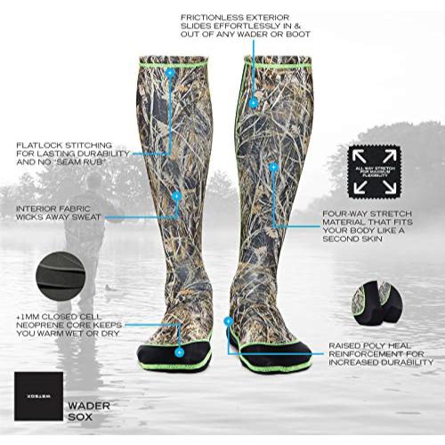 Wetsox Frictionless 1 MM Wader Socks | Slide In/Out of Boots/Waders | Neoprene for Warmth & Dryness | Waterproof, Lightweight