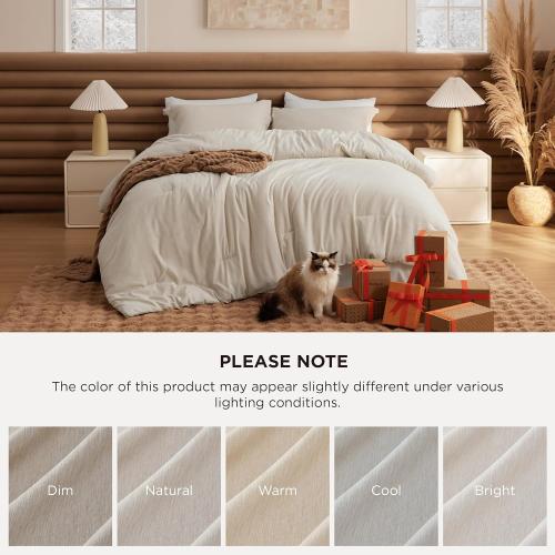 Bedsure Queen Comforter Set - Beige Soft Bedding for All Seasons, Cationic Dyed Bed Set, 3 Pieces, 1 Queen Size Comforter (90x90) and 2 Pillow Shams (20x26 2)