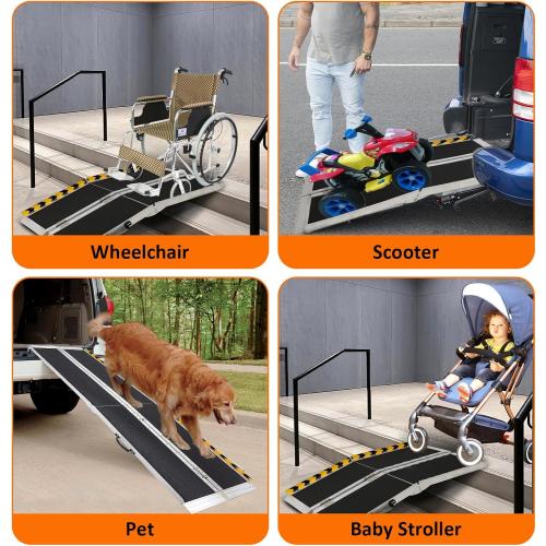 Portable Wheelchair Ramp 4FT, 48 L x 29 W Non-Skid Aluminum Foldable Handicap Ramps for Steps, 800lbs Capacity Threshold Ramps, Lightweight with Handle, for Home,Stairs,Doorways,Curbs (4FT)