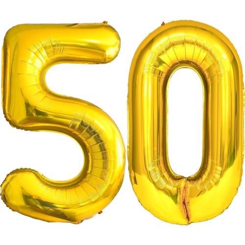 FIROMI 50 Number Balloons Gold Big Giant Jumbo Huge Foil Mylar 50 Balloon Numbers for 50th Birthday Party Anniversary Events Decorations 40-inches