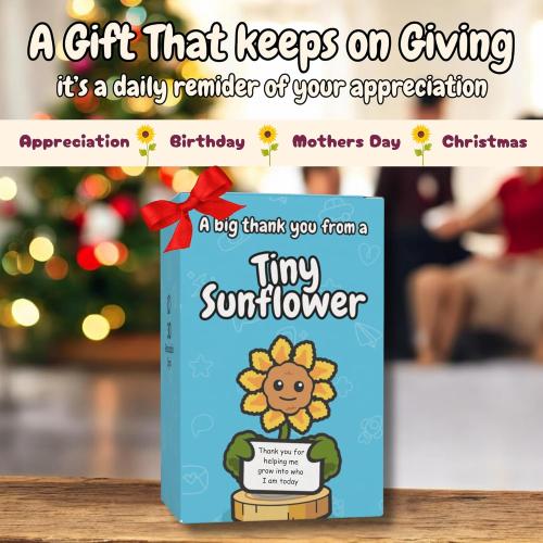 Thank You Gift for Women - Tiny Sunflower Crochet with Thank You Card | Handmade Appreciation Gift for Teacher, Boss, Manager, Parents, Grandparents, Sister | Teacher Appreciation Gift from Student