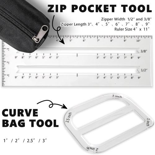UPTTHOW 3Pcs Boxy Bag Making Template with Boxed Bag, Curve Bag, Zip Pocket
