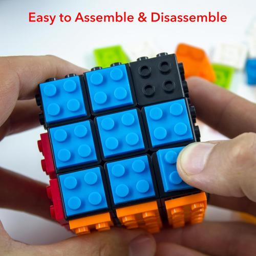 3x3 Brick Speed Cube with Building Blocks, Mini Toy Included, Compatible with Lego Cube, Educational Toy (Black)