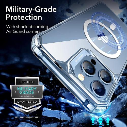 ESR Air Armor Magnetic Case with HaloLock Compatible with iPhone 13 Pro Case, Compatible with MagSafe, Military-Grade Protection, Yellowing-Resistant Hard Back, Shock-Absorbing Corners, Clear