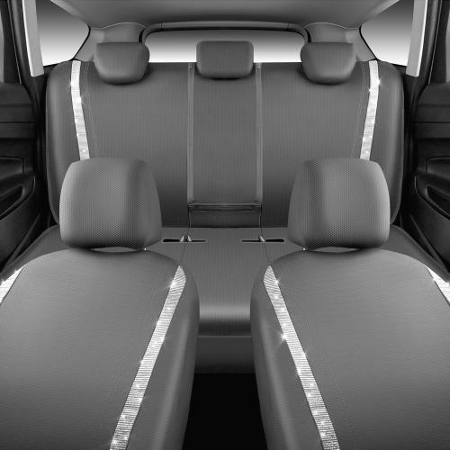Color Grey CAR PASS Bling Car Seat Covers Full Set, Shining Glitter Rhinestone Diamond Waterproof Faux Leather Interior Sets Universal Fit Automotive Glitter Crystal Sparkle Strips for Cute Women Girl, Gray