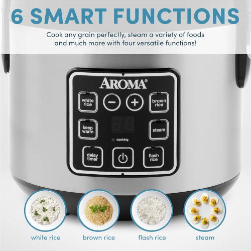 AROMA Digital Rice Cooker, 4-Cup (Uncooked) / 8-Cup (Cooked), Steamer, Grain Cooker, Multicooker, 2 Qt, Stainless Steel Exterior, ARC-914SBD