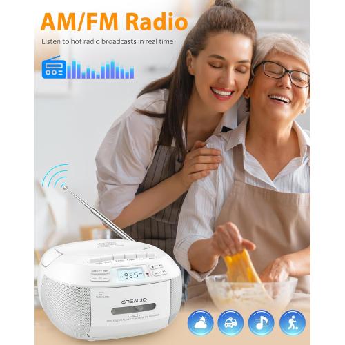 Greadio CD Player Boombox Cassette Player Combo with Bluetooth,AM/FM Radio,Stereo Sound with Remote Control,AUX/USB Drive,Tape Recording,AC/DC Powered,Headphone Jack,LCD Display for Home,Kids,Gift