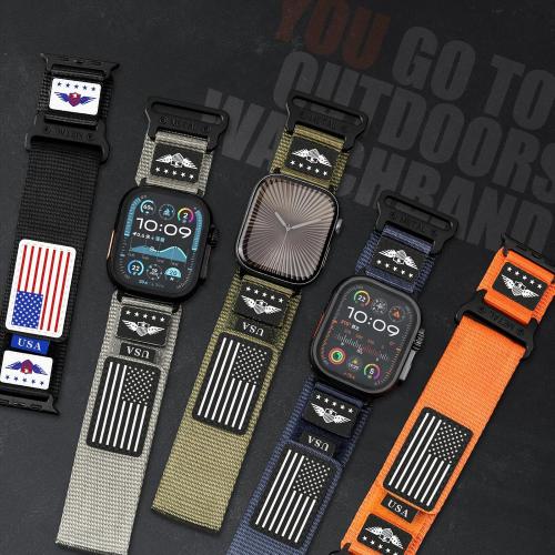 Rugged Nylon for Apple Watch Ultra 2 Band 49mm iWatch Bands 46mm 45mm 44mm 42mm Men,Soft Woven Adjustable Stars-Stripes Flag Wristbands Strap for Apple Watch Ultra Series 10/9/8/7/6/5/4/3/SE/Ultra2