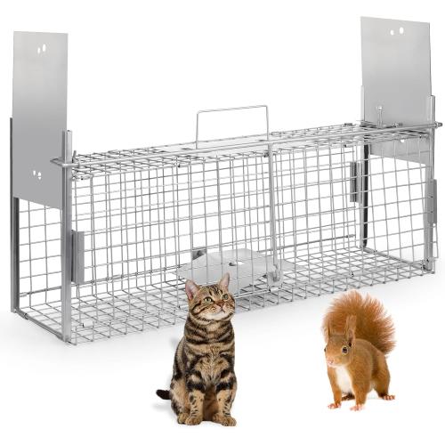Squirrel Trap 24in - Live Animal Cage with Dual-Door Metal Cage Trap Up to 13Pounds, Large Humane Cat Trap for Outside(24 * 6.9 * 6.7in)