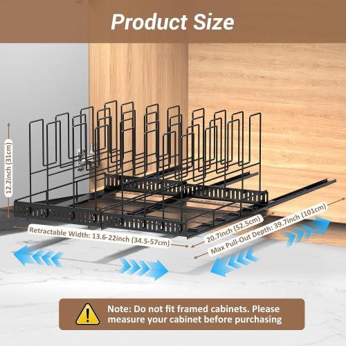 Housolution Pull Out Large Baking Tray and Cookie Sheet Organizer, 13-22 Width Expandable Cutting Board Holder with 8 Adjustable Dividers, 21.5 Deep Bakeware Storage Rack for Cabinet, Black