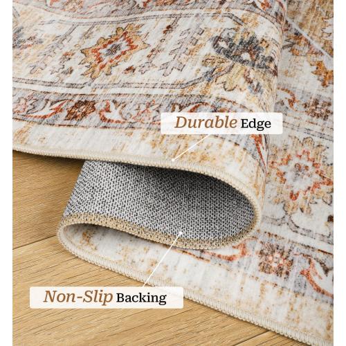 Washable Area Rug 8x10, Large Soft Rugs for Living Room Stain Resistant Non-Slip Backing Rugs for Bedroom, Vintage Clearance Large Area Rug (Turmeric/Grey,8'x10')