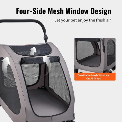 VEVOR Pet Stroller, 4 Wheels Dog Carrier with Brakes, 160lbs Weight Capacity, Portable Puppy Travel Strollers with Breathable Mesh Windows & Height-Adjustable, for Cats & Dogs