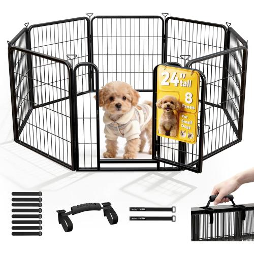 Dog Playpen for Indoor,Outdoor,Yard,RV Camping,24 inch 8 Panels Dog Play Pen,Heavy Duty Metal Dog Gate,Anti-Rust Coating Dog Fence Exercise Pen for Puppy and Small Dogs