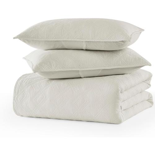 WDCOZY 100% Cotton Oversized King Quilt Set - Beige California Cal King Size Soft Lightweight Modern Bedspread, Farmhouse Country Rustic Coverlet, Textured Like Linen, Shabby Chic Bedding