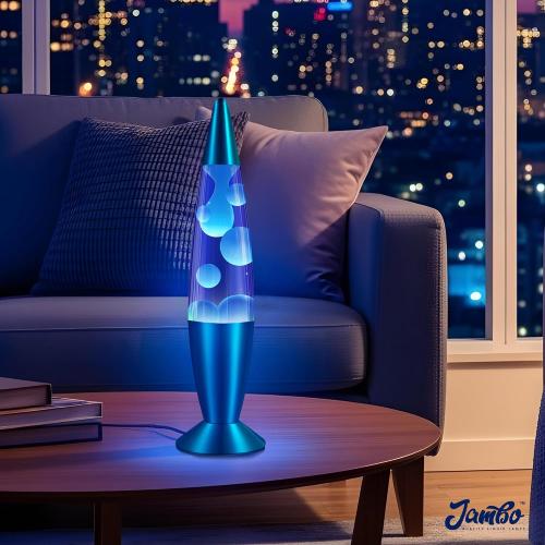 JAMBO 16 Beautiful Lamp- Blue with White/Blue Wax, Relaxing Liquid Light, Night Light Nightlight, Home Decor Living Room Office Bedroom Lamp for Adults Teens Kids, Magma Motion