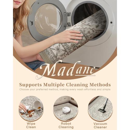 Madane Washable Area Rug 2x3 Small Entryway Rugs Non-Slip, Beige/Brown