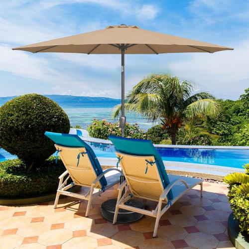 Size  9' Color tan Patio Umbrella Outdoor Table Market Yard Umbrella with Push Button Tilt/Crank