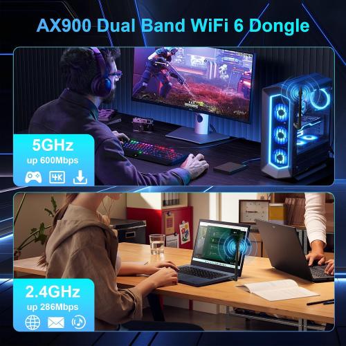 INTELBRAS 2-in-1 USB Bluetooth WiFi Adapter, AX900 WiFi 6   Bluetooth 5.4