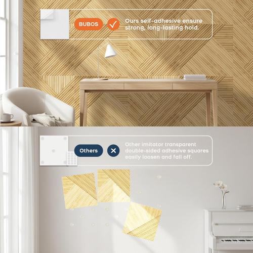BUBOS 6-Pack Acoustic Panels, Wood Grain Sound Absorbing Panels, 23.6x23.6 | Peel and Stick, for Home Office, Studio & Wall Decor Sound Treatment, Wall Panels for Noise Reduction & Stylish Room