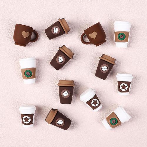 Coffee Cup Silicone Beads for Pen Making 8pcs 3D Cartoon Coffee Cup Charms with Heart & Star Design, DIY Craft Supplies for Bullet Journal Pens, Teacher Gifts, Office Stationery Accessories