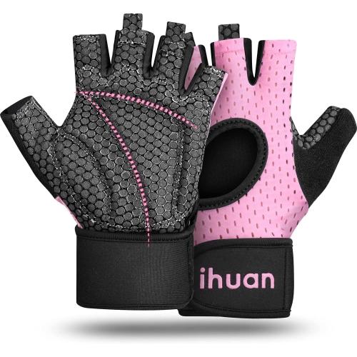 ihuan Breathable Weight Lifting Workout Gym Gloves: Fingerless Exercise Wrist Support | Enhance Palm Protection | Extra Grip for Fitness |Training | Rowing | Pull-ups