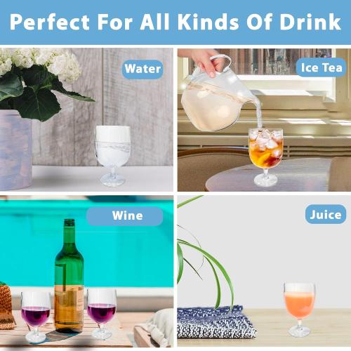 Lily's Home Set of 8 Unbreakable Poolside 12 oz Acrylic Plastic Wine and Water Tumbler Stackable Goblets. Shatterproof Plastic and Ideal for Indoor and Outdoor Use, Reusable. Clear. Made in Taiwan.