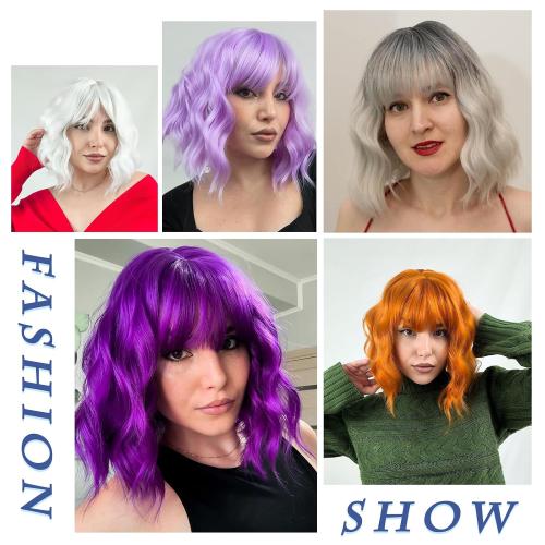 Purple Wig with Bangs, Short Light Purple Wigs for Women
