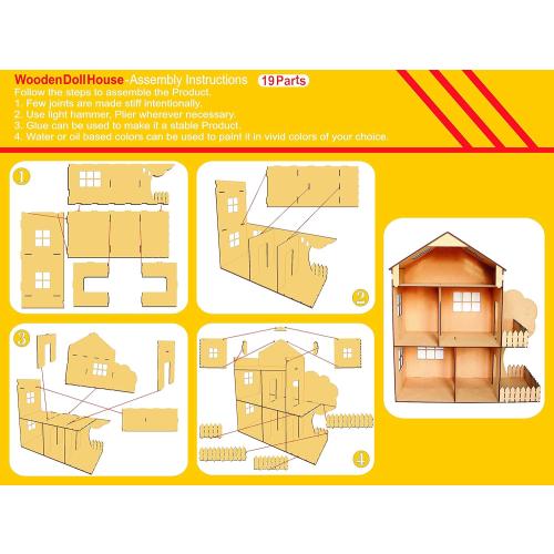 StonKraft Wooden 3D Puzzle Doll House - Home Decor, Construction Toy, Modeling Kit, School Project - Easy to Assemble (Doll House with Furniture)