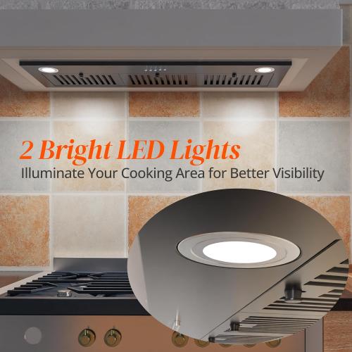 FIREGAS Black Range Hood Insert 36 inch, Built-in Kitchen Hood with 600 CFM, Ducted/Ductless Convertible Vent Hood, Stove Hood with Push Button, Aluminum Filters and Charcoal Filters