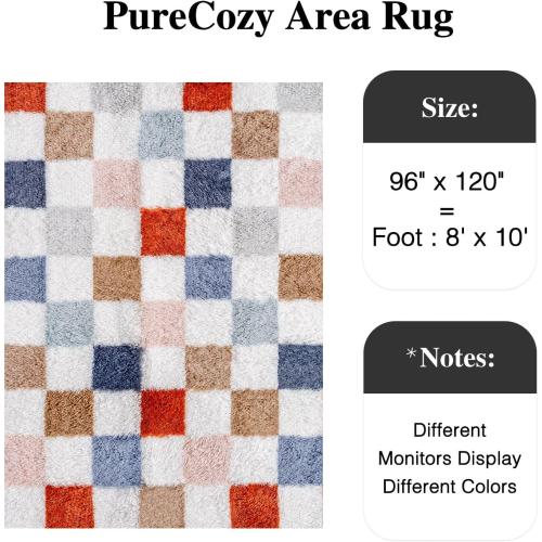 Checkered Rug 8x10 for Living Room, Modern Rainbow Shag Rug Washable Non-Slip Large Area Rug Super Soft Indoor Fuzzy Carpet Fluffy Rugs for Bedroom Home Aesthetic Decor