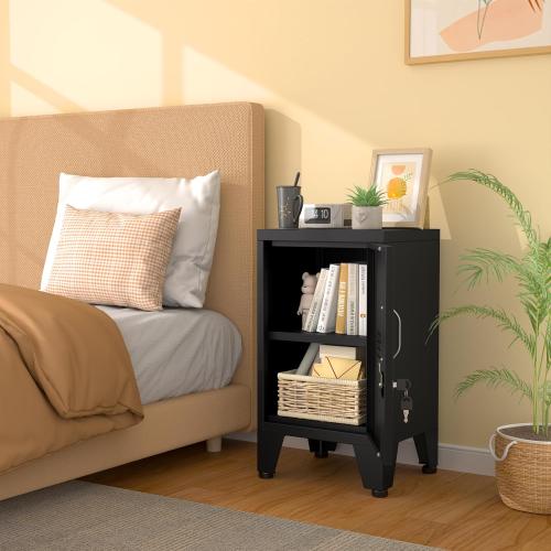 24.4 H Black Metal NightStand Locker Storage Cabinet with 1 Doors, File Cabinet with Shelves, Storage Cabinet with Adjustable Leveling Foot for Home Office Living Room or Bed Room