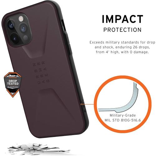 URBAN ARMOR GEAR UAG Designed for iPhone 12 Pro Max Case [6.7-inch Screen] Sleek Ultra-Thin Shock-Absorbent Civilian Protective Cover, Eggplant