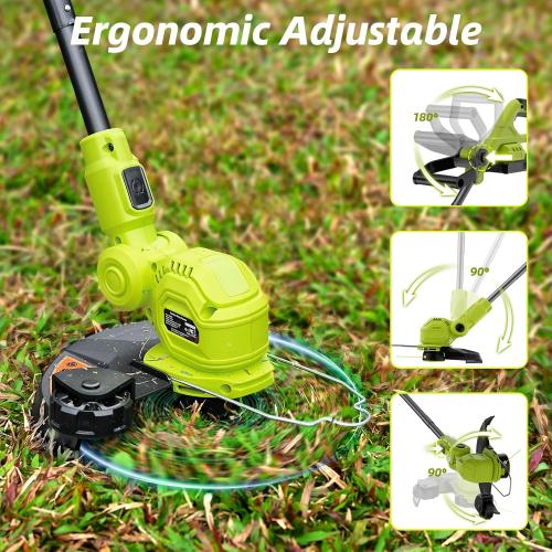 12-inch 20V Cordless String Trimmer with Charger, 2 X 2.0Ah Battery Powered with Auto Line Feed, Lawn Edger with 8 Pcs Grass Cutter Spool Line and 2 Spool Cap