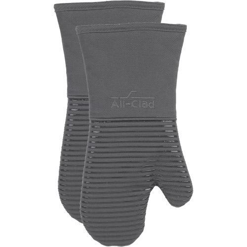 All-Clad Silicone Oven Mitts: Heat Resistant up to 500 Degrees - 100% Cotton & Silicone, 14x7 Oven Mitt for Kitchen and Barbeque, 2-Pack, Pewter